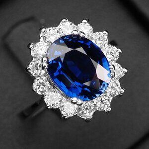 Gorgeous Royal Blue Sapphire 4.20CT Sterling Silver 14 KTW Plated Ring Sz 7.25